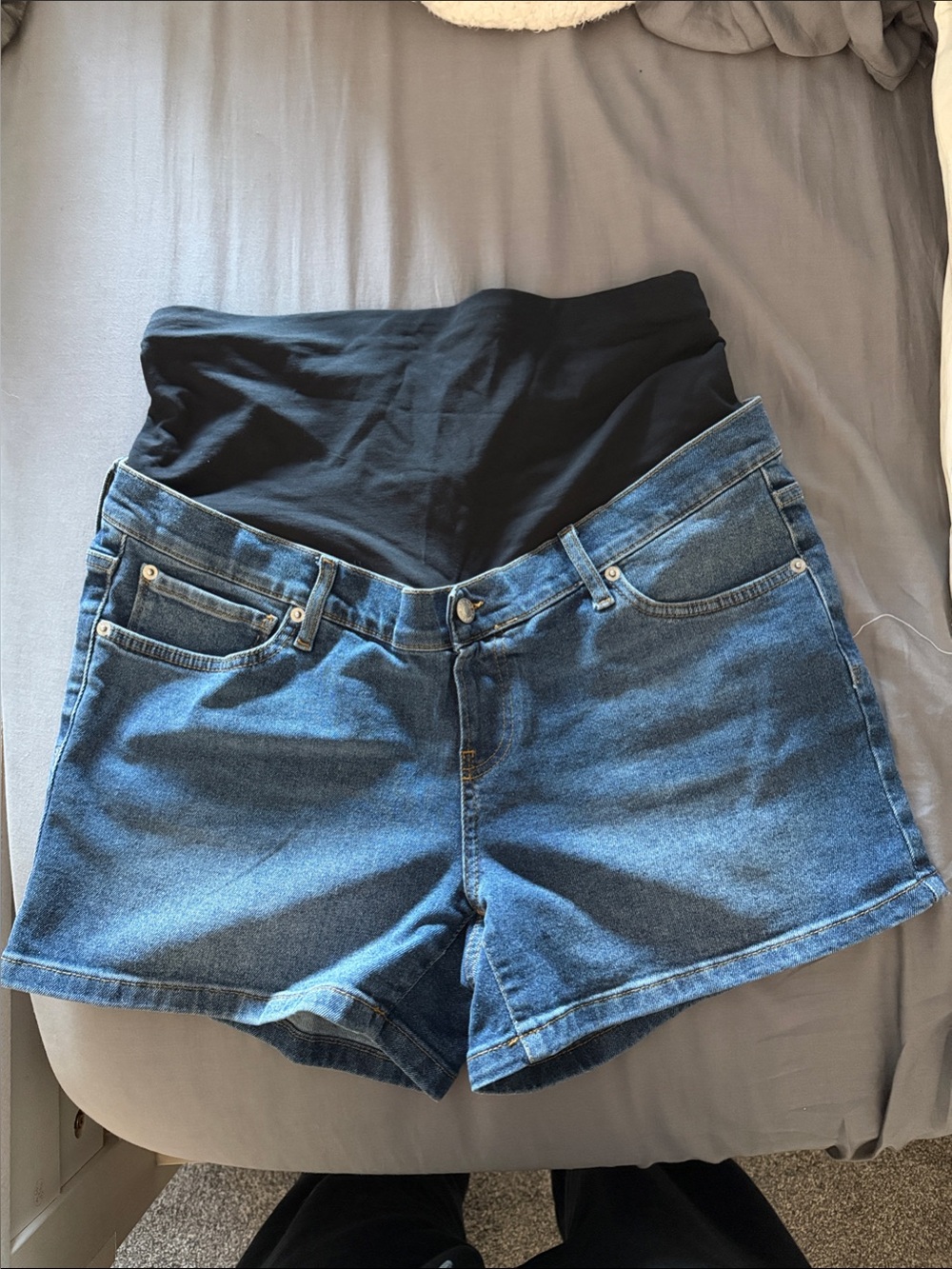 Pinkblush Blue Denim Maternity Shorts with Black Waistband